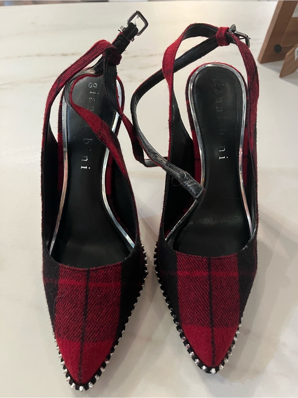 Gianni Bini Plaid Red Pointed Toe Slingback Heels - Unknown Brand
